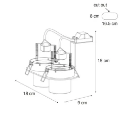 Afgeronde inbouwspot gunmetal GU10 50mm 2-lichts - Installa