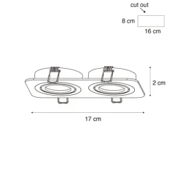 Afgeronde inbouwspot wit GU10 50mm draai- en kantelbaar IP44 2-lichts - Alberto