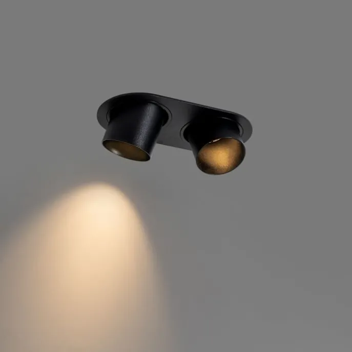Afgeronde inbouwspot zwart GU10 50mm 2-lichts - Installa