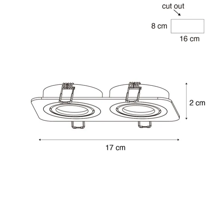 Afgeronde inbouwspot zwart GU10 50mm draai- en kantelbaar IP44 2-lichts - Alberto
