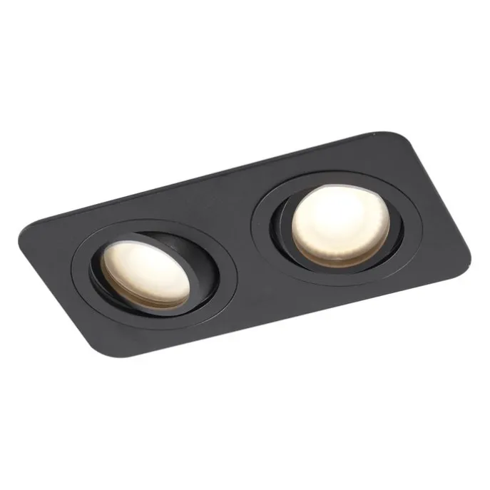 Afgeronde inbouwspot zwart GU10 50mm draai- en kantelbaar IP44 2-lichts - Alberto