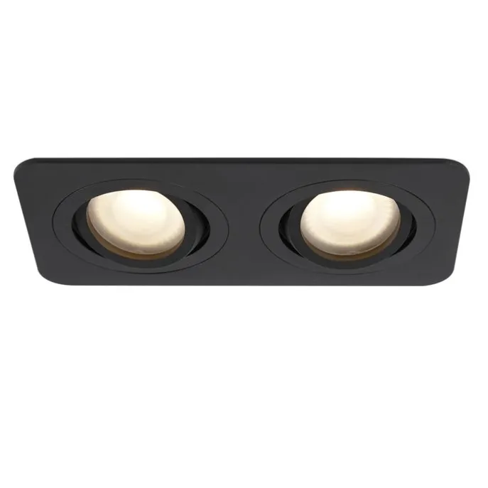 Afgeronde inbouwspot zwart GU10 50mm draai- en kantelbaar IP44 2-lichts - Alberto