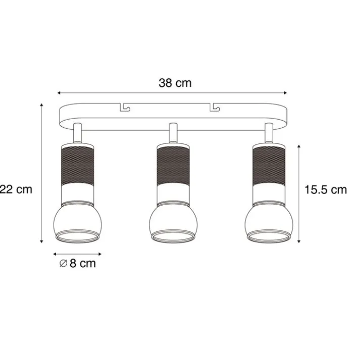 Afgeronde plafondspot donker brons 3-lichts draai- en kantelbaar - Veerle