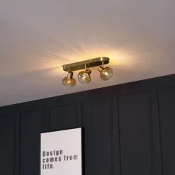 Afgeronde plafondspot goud met amber glas 3-lichts - Teddy