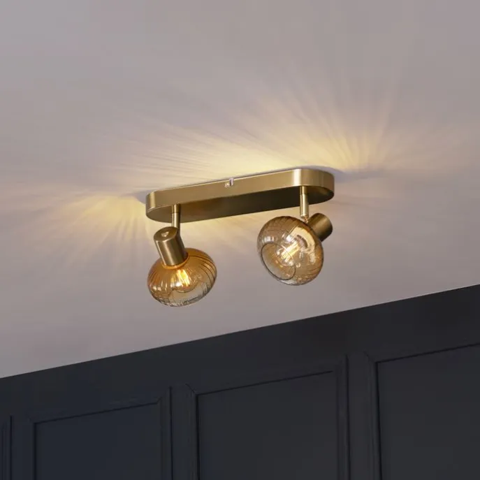 Afgeronde plafondspot goud met amber glas 2-lichts - Teddy