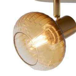 Afgeronde plafondspot goud met amber glas 2-lichts - Teddy