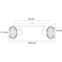 Afgeronde plafondspot goud met amber glas 2-lichts - Teddy