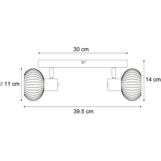 Afgeronde plafondspot goud met amber glas 2-lichts - Teddy