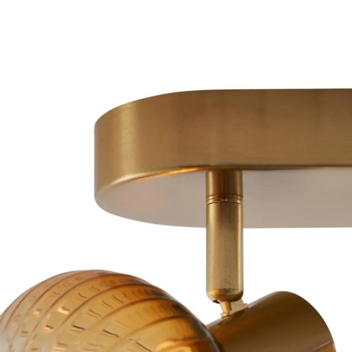 Afgeronde plafondspot goud met amber glas 2-lichts - Teddy