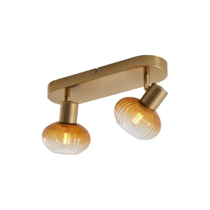 Afgeronde plafondspot goud met amber glas 2-lichts - Teddy
