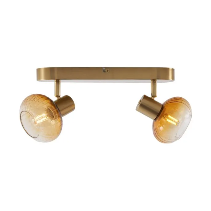 Afgeronde plafondspot goud met amber glas 2-lichts - Teddy