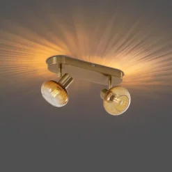Afgeronde plafondspot goud met amber glas 2-lichts - Teddy