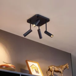 Afgeronde plafondspot zwart GU10 35mm 4-lichts draai- en kantelbaar - Kate