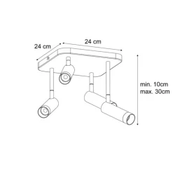 Afgeronde plafondspot zwart GU10 35mm 4-lichts draai- en kantelbaar - Kate