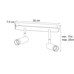 Afgeronde plafondspot zwart GU10 35mm 2-lichts draai- en kantelbaar - Kate