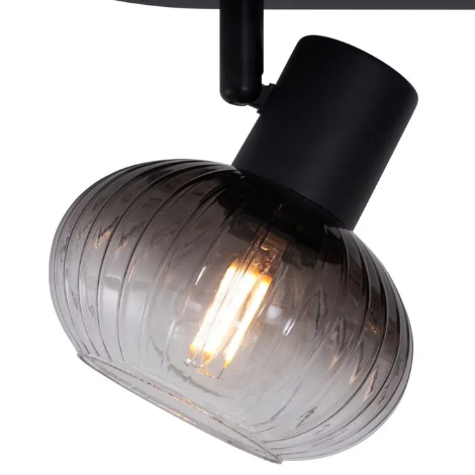 Afgeronde plafondspot zwart met smoke glas 3-lichts - Teddy
