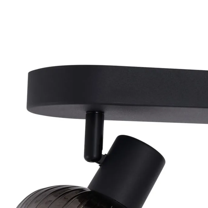 Afgeronde plafondspot zwart met smoke glas 3-lichts - Teddy