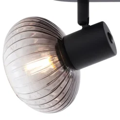 Afgeronde plafondspot zwart met smoke glas 2-lichts - Teddy