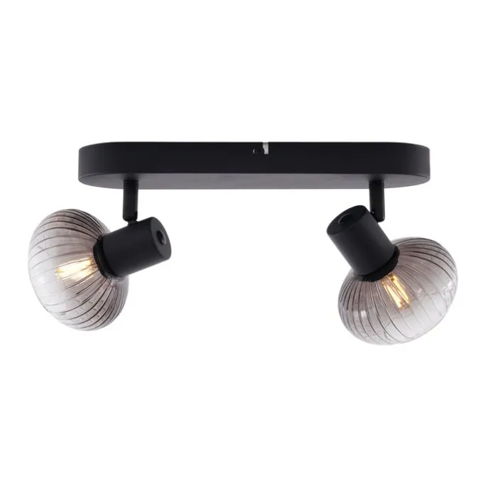 Afgeronde plafondspot zwart met smoke glas 2-lichts - Teddy