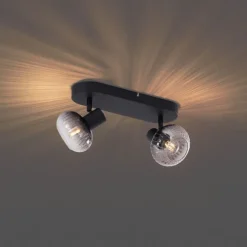 Afgeronde plafondspot zwart met smoke glas 2-lichts - Teddy