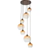 Art Deco hanglamp donkerbrons met amber glas 7-lichts - Sandra
