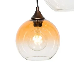Art Deco hanglamp donkerbrons met amber glas 7-lichts - Sandra