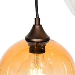 Art Deco hanglamp donkerbrons met amber glas 7-lichts - Sandra