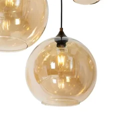 Art Deco hanglamp donkerbrons met amber glas ovaal 8-lichts - Sandra