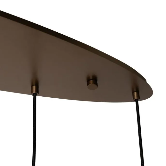 Art Deco hanglamp donkerbrons met amber glas ovaal 8-lichts - Sandra