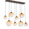 Art Deco hanglamp donkerbrons met amber glas 8-lichts - Sandra