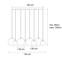 Art Deco hanglamp donkerbrons met amber glas 8-lichts - Sandra
