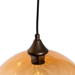 Art Deco hanglamp donkerbrons met amber glas 8-lichts - Sandra