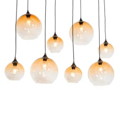 Art Deco hanglamp donkerbrons met amber glas 8-lichts - Sandra