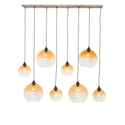Art Deco hanglamp donkerbrons met amber glas 8-lichts - Sandra