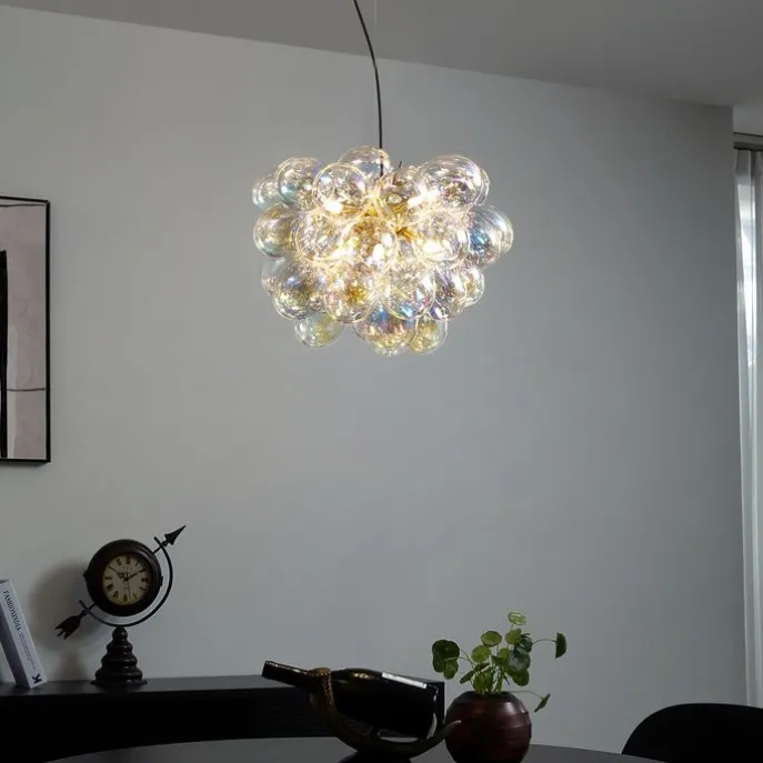 Art Deco hanglamp goud met regenboog glas 50cm 8-lichts - Uvas