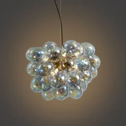 Art Deco hanglamp goud met regenboog glas 50cm 8-lichts - Uvas