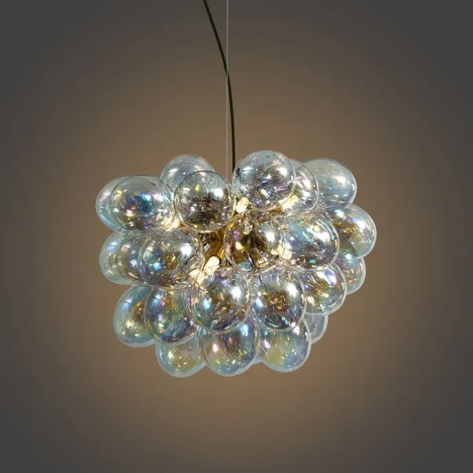 Art Deco hanglamp goud met regenboog glas 50cm 8-lichts - Uvas