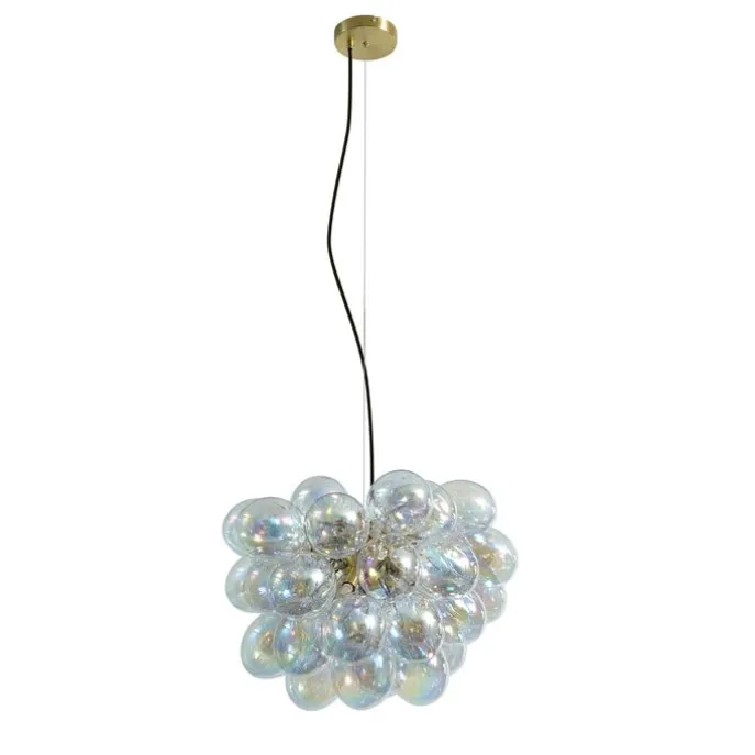 Art Deco hanglamp goud met regenboog glas 50cm 8-lichts - Uvas