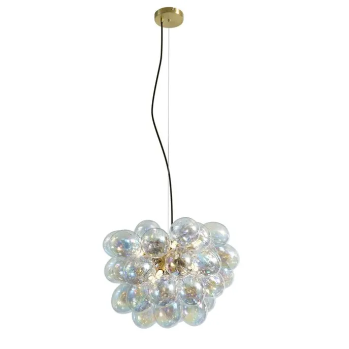 Art Deco hanglamp goud met regenboog glas 50cm 8-lichts - Uvas