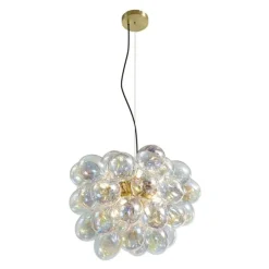 Art Deco hanglamp goud met regenboog glas 50cm 8-lichts - Uvas