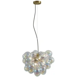 Art Deco hanglamp goud met regenboog glas 50cm 8-lichts - Uvas