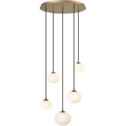 Art Deco hanglamp goud met opaal glas 5-lichts - Yani