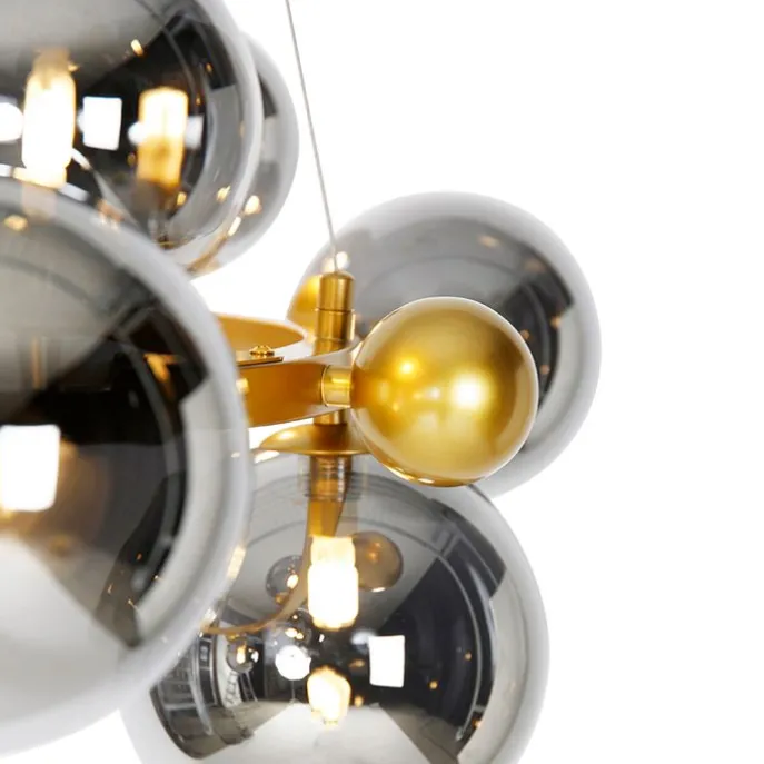 Art deco hanglamp goud met smoke glas 12-lichts - David