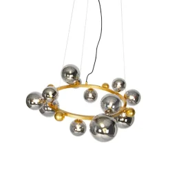 Art deco hanglamp goud met smoke glas 12-lichts - David