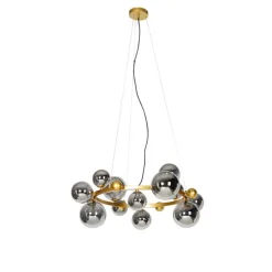 Art deco hanglamp goud met smoke glas 12-lichts - David