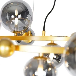Art deco hanglamp goud met smoke glas 12-lichts - David