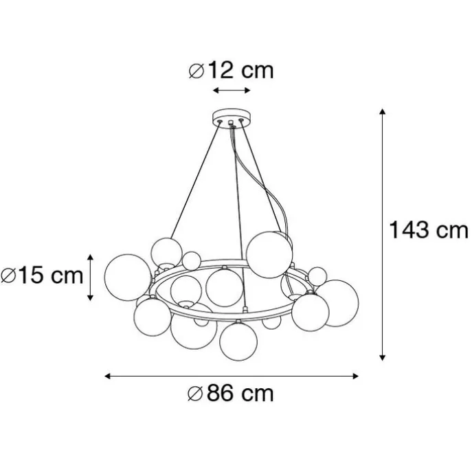 Art deco hanglamp goud met smoke glas 12-lichts - David
