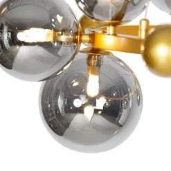 Art deco hanglamp goud met smoke glas 12-lichts - David