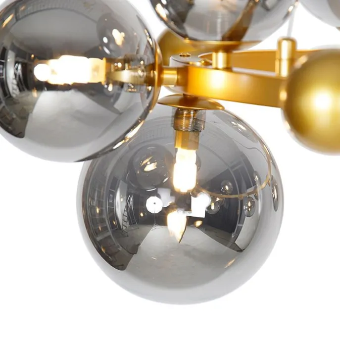 Art deco hanglamp goud met smoke glas 12-lichts - David