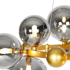 Art deco hanglamp goud met smoke glas 12-lichts - David